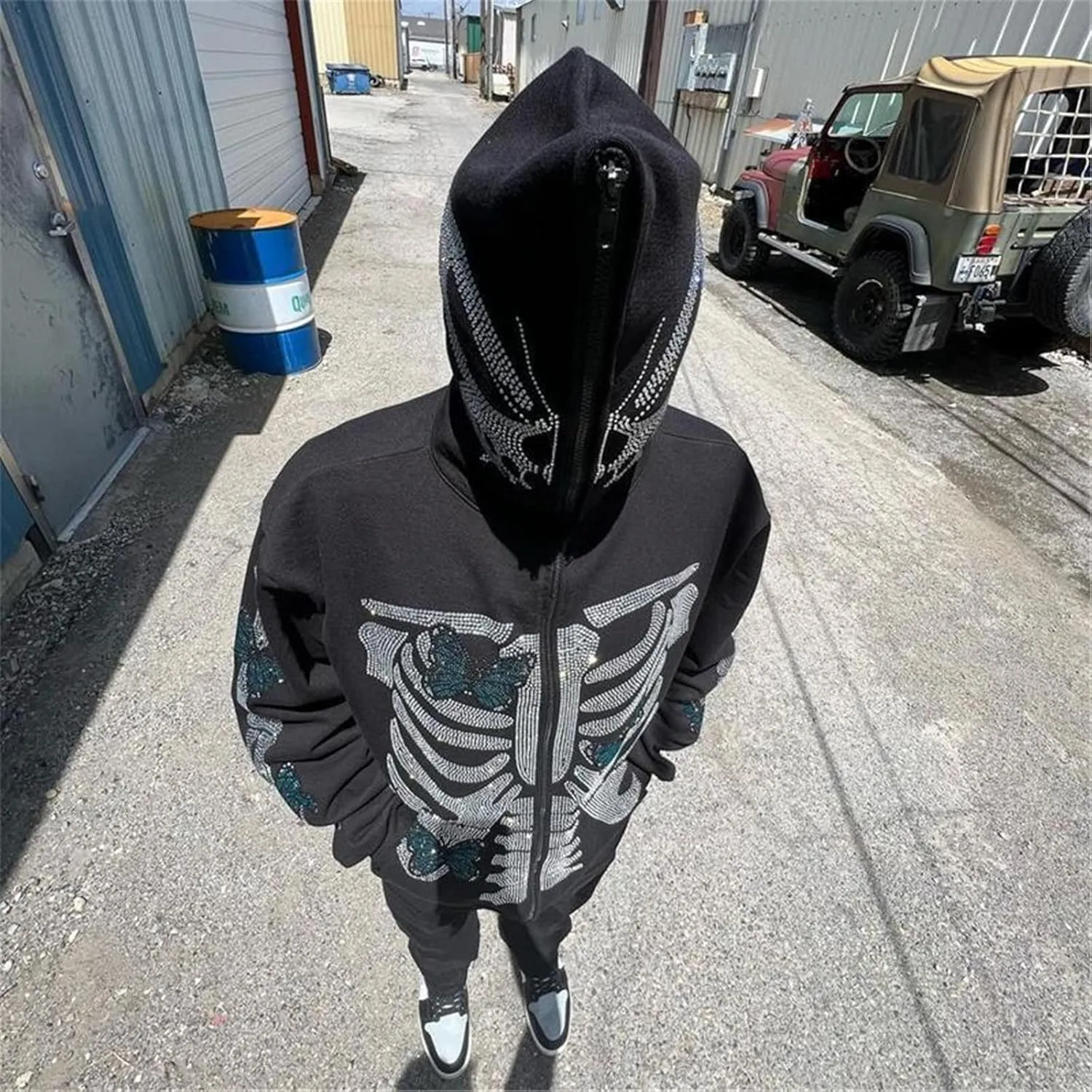 Women Grunge Zip Up Hoodies Gothic Punk Long Sleeve Printed Hooded Jackets Y2k 90s Streetwear Oversized Sweatshirts