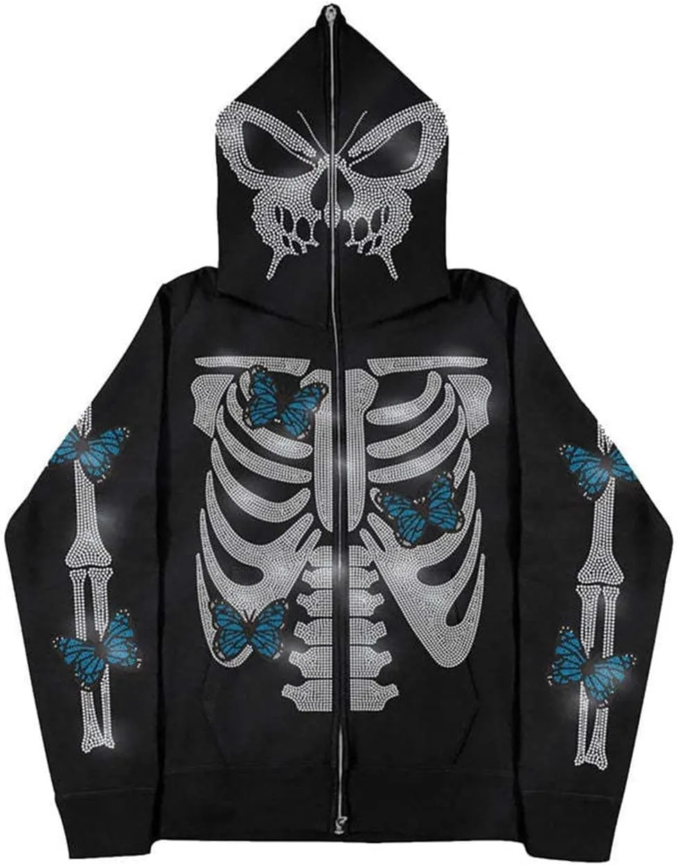 Women Grunge Zip Up Hoodies Gothic Punk Long Sleeve Printed Hooded Jackets Y2k 90s Streetwear Oversized Sweatshirts