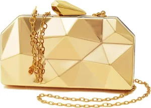 Women Lattice Pattern Metal Evening Clutch Bag,Geometric Evening Clutch Purse Handbag With Chain Strap For Wedding Party Prom Formal Occasion