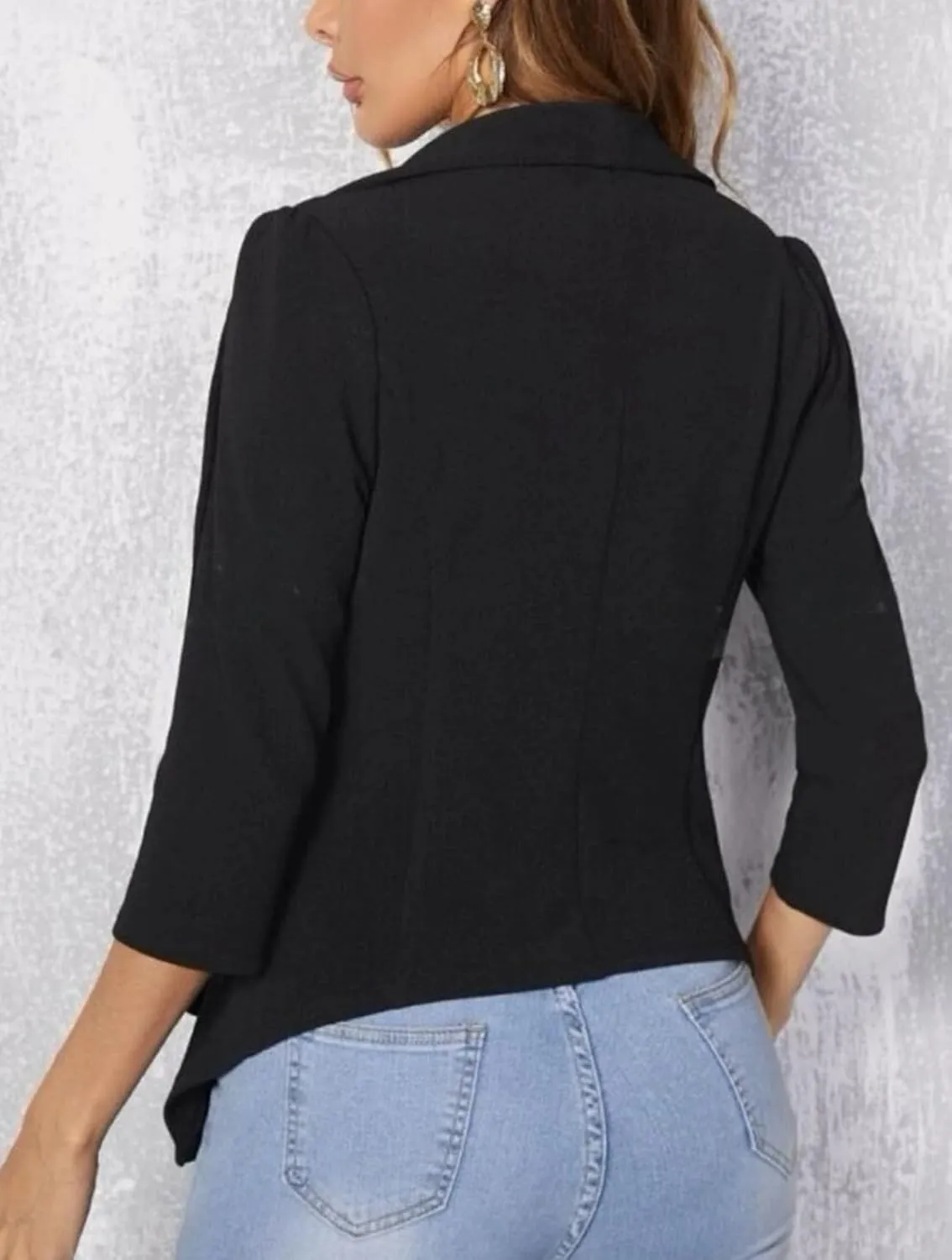 Women Open Front Blazer Work Office 2025 Casual Lightweight Jacket Ruffle Hem 3/4 Sleeve Cardigan