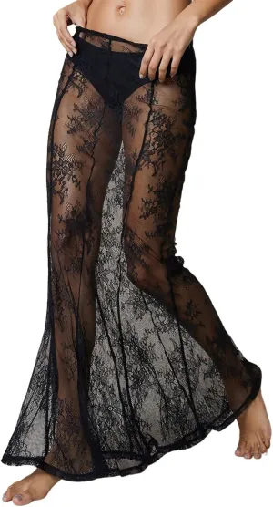 Women Sexy Lace Long Skirt Sheer Mesh Bodycon Maxi Skirts Elegant Summer Beach Coverups