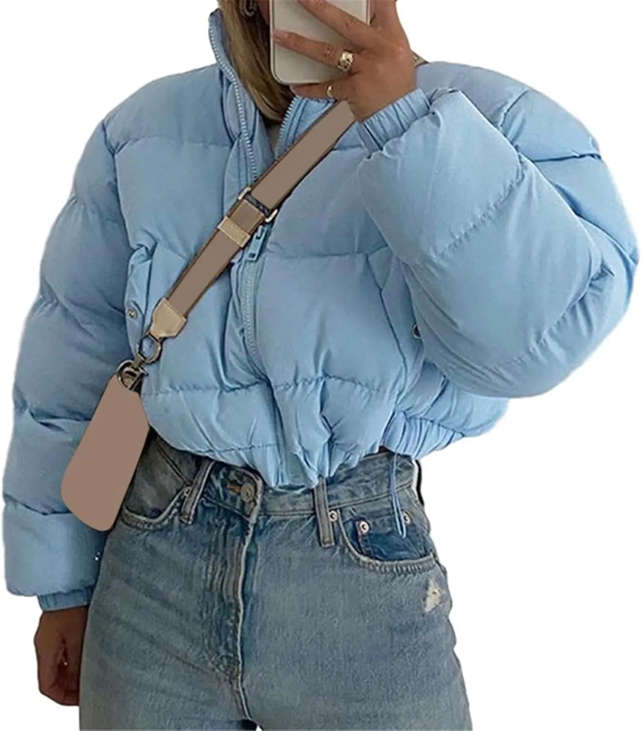 Women Short Puffer For Jacket Cotton-Padded Thick Drawstring Parkas Zipper Winter Bubble Coat Warm Casual