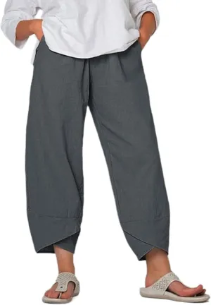 Women Summer Cotton Linen Niners Pants Wide Leg Middle Waist Loose Casual Trousers Beach Pant Outfits