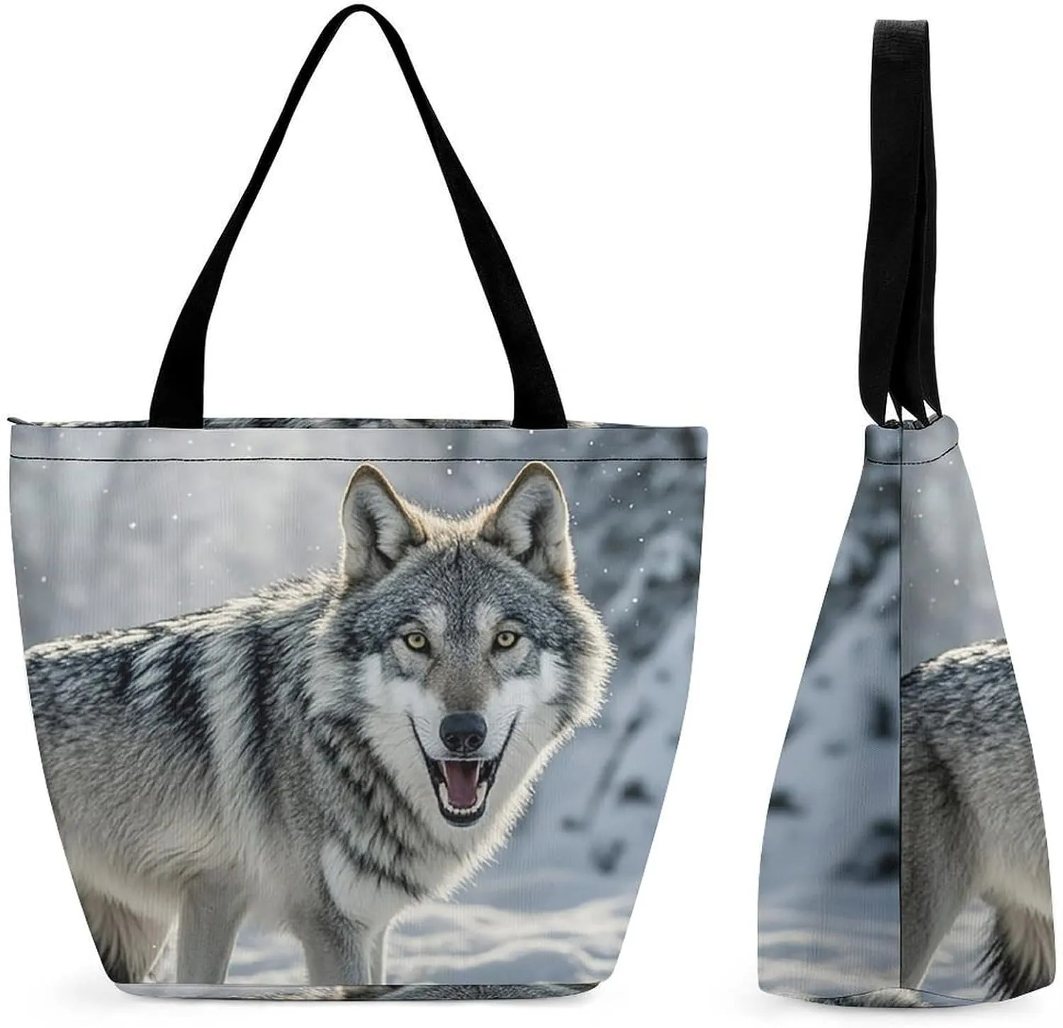 Women Tote Bags with Handles Howling Wolf Shoulder Bag with Zipper Handbags Shopping Bags Travel Bag Beach Bag Reusable Grocery Bag for Swim Holiday Gift
