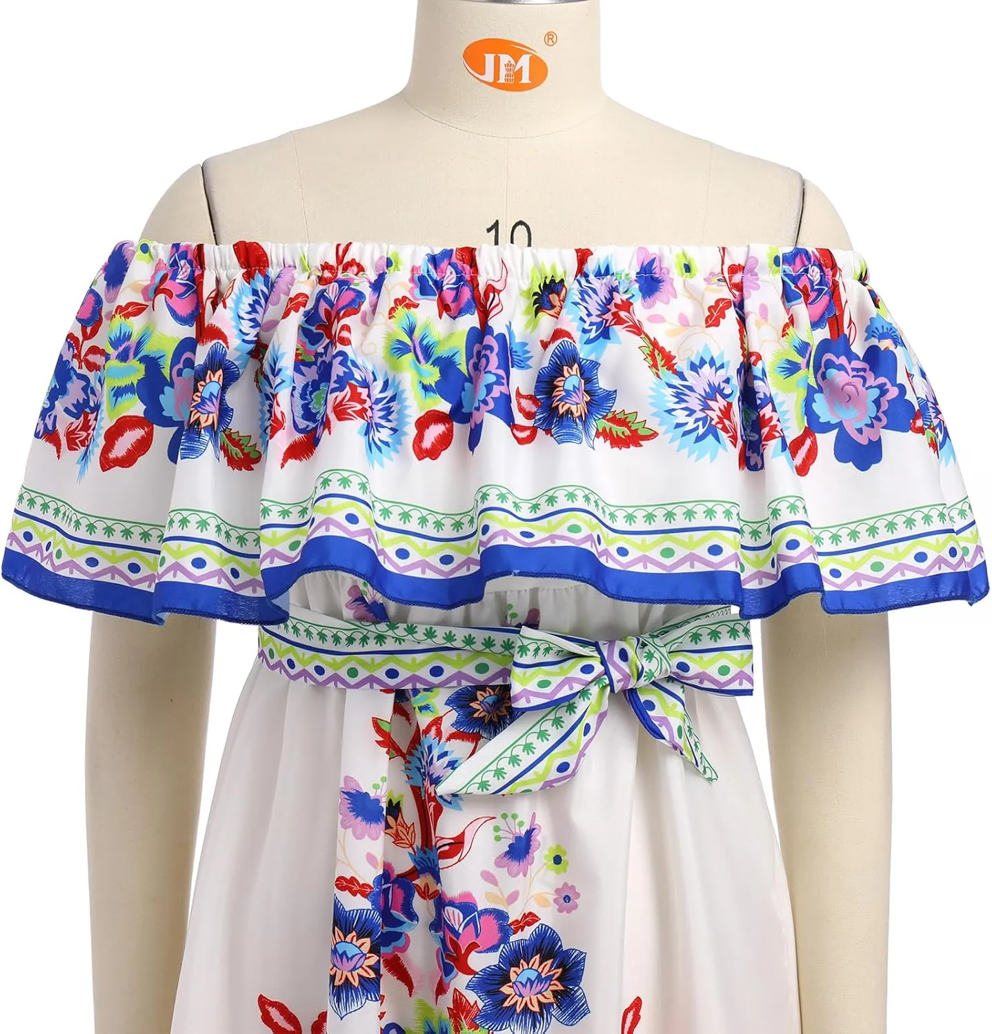 Women Traditional Mexican Dress Off Shoulder Floral Fiesta Folklorico Dresses Tropical Bohemian Maxi Long Sundress