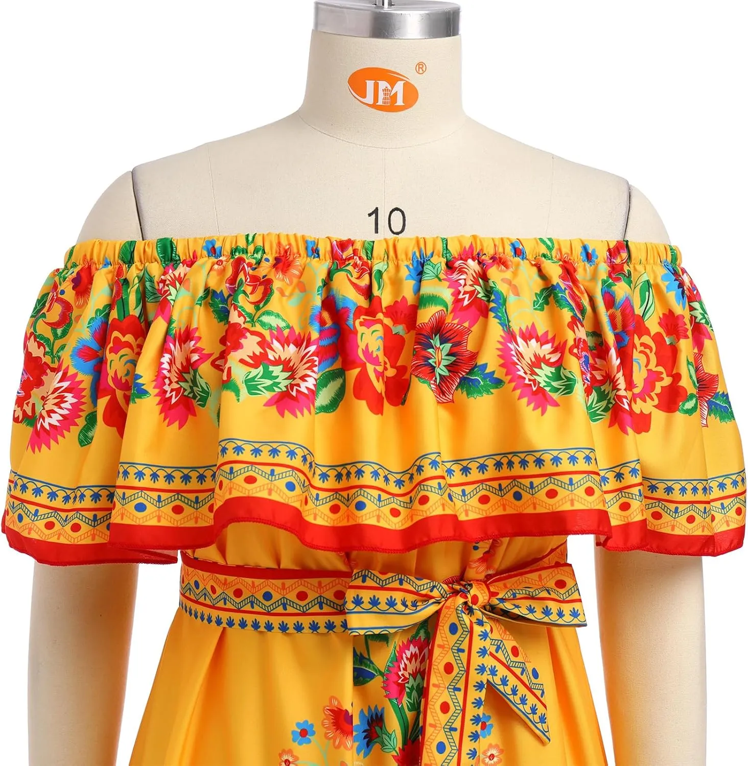 Women Traditional Mexican Dress Off Shoulder Floral Fiesta Folklorico Dresses Tropical Bohemian Maxi Long Sundress