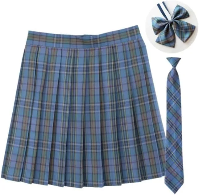 Women Vintage Plaid Print Pleated Skirt High Waisted Uniform Role Play Mini Skirts Casual Streetwear A-line Skirts