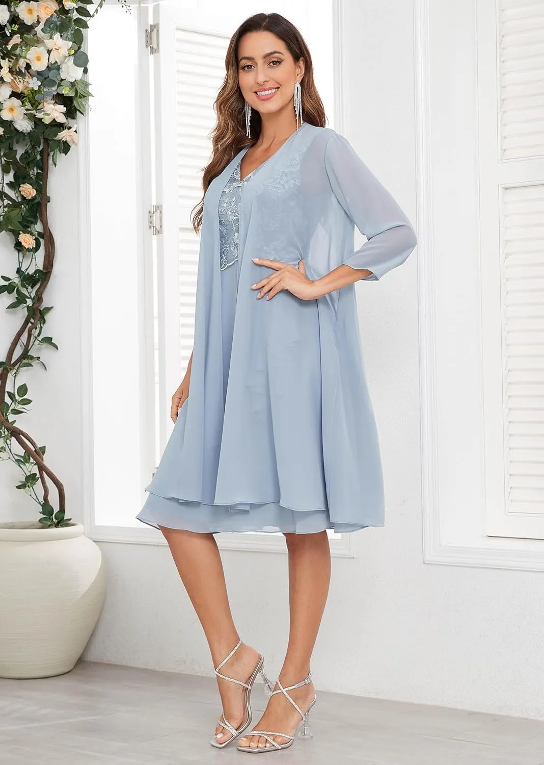Women's 2 Piece Mother of The Bride Dresses for Wedding Chiffon Formal Evening Gown