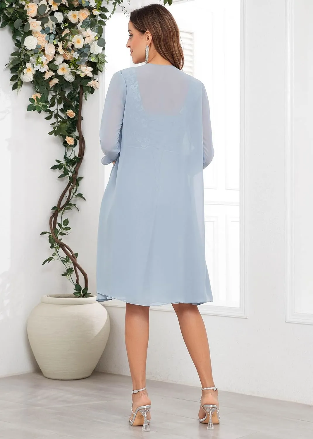 Women's 2 Piece Mother of The Bride Dresses for Wedding Chiffon Formal Evening Gown