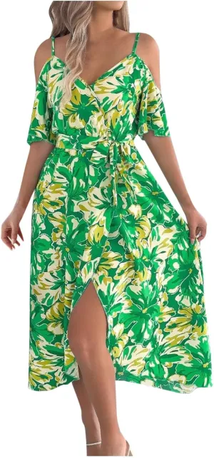 Women's Beach Vocation Maxi Dresses 2025 Floral Printed Boho Long Dress Flowy Summer Outfits