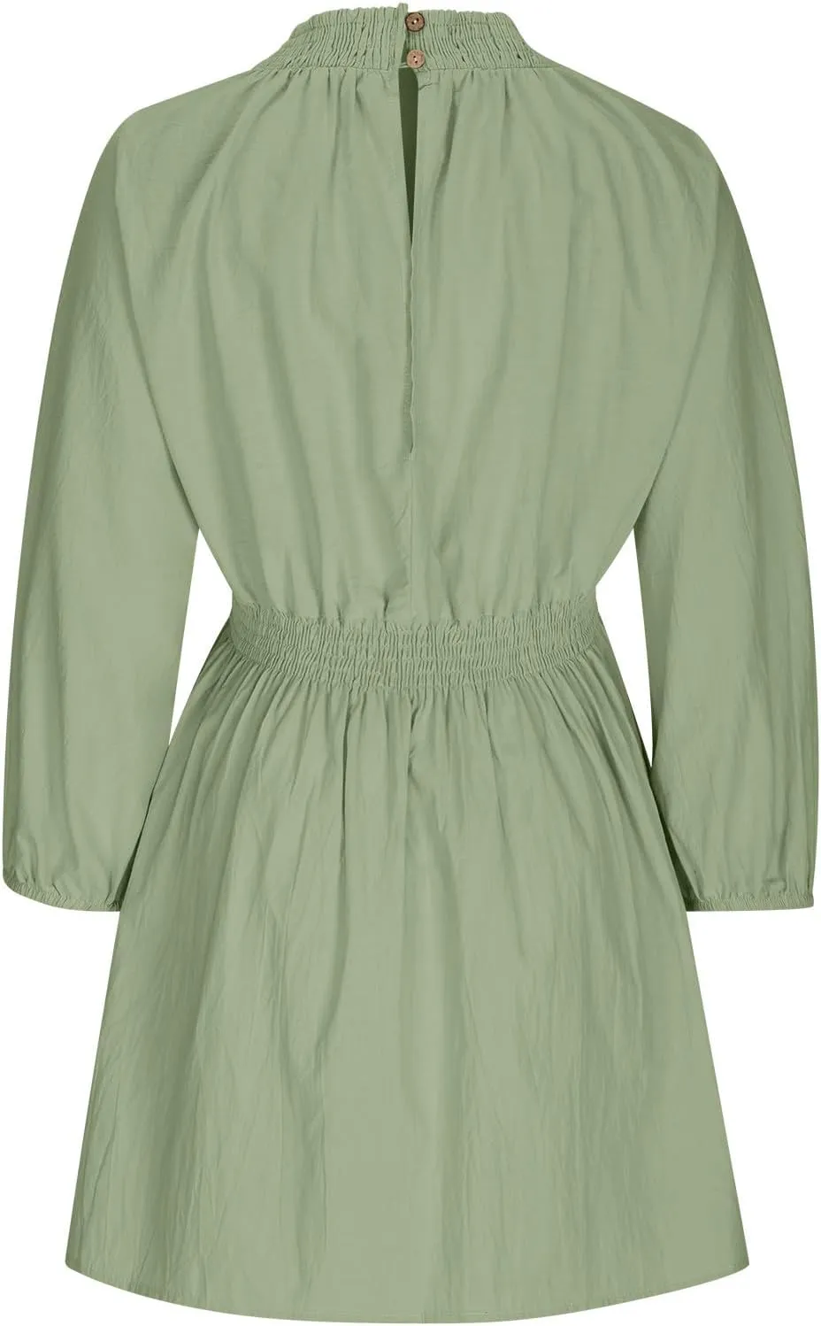 Women's Casual Deep V Neck Long Sleeve Smocked High Waist Ruffle A Line Mini Dresses Trendy Flowy Swing Pleated Dress
