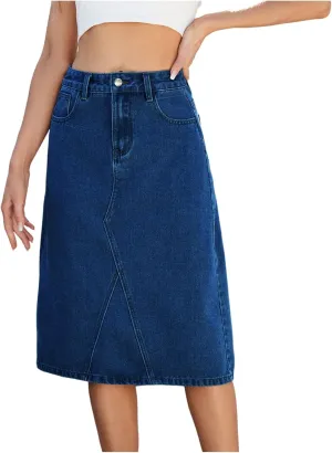 Women's Casual Jean Skirt High Waist Stretch Midi Denim Skirts Y2K Streetwear Summer Going Out Outfits Clothes
