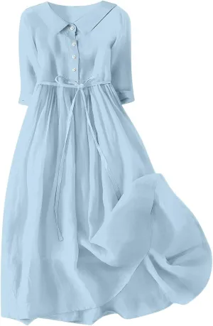 Women's Cotton Linen Casual Dresses 2024 Boho Flowy Dress Flowy Summer Midi Dresses Dressy Ladies Trendy Clothing