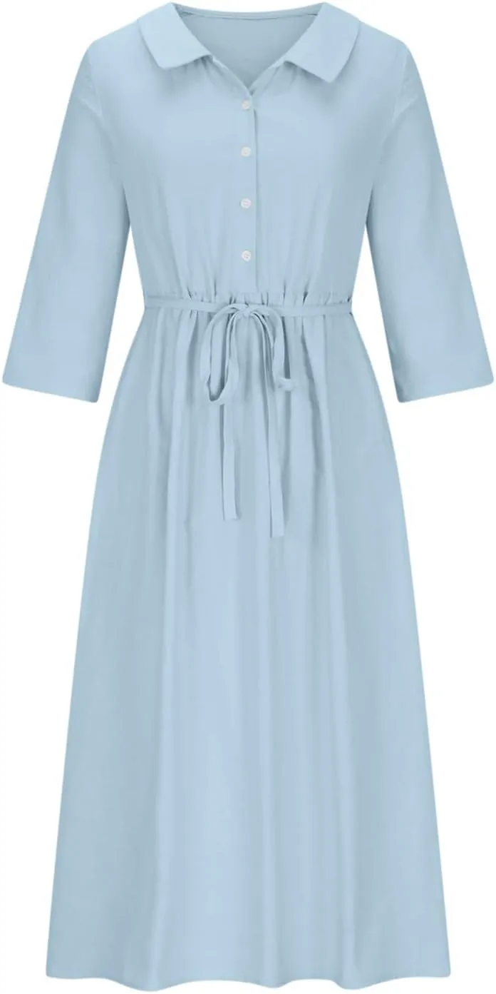 Women's Cotton Linen Casual Dresses 2024 Boho Flowy Dress Flowy Summer Midi Dresses Dressy Ladies Trendy Clothing