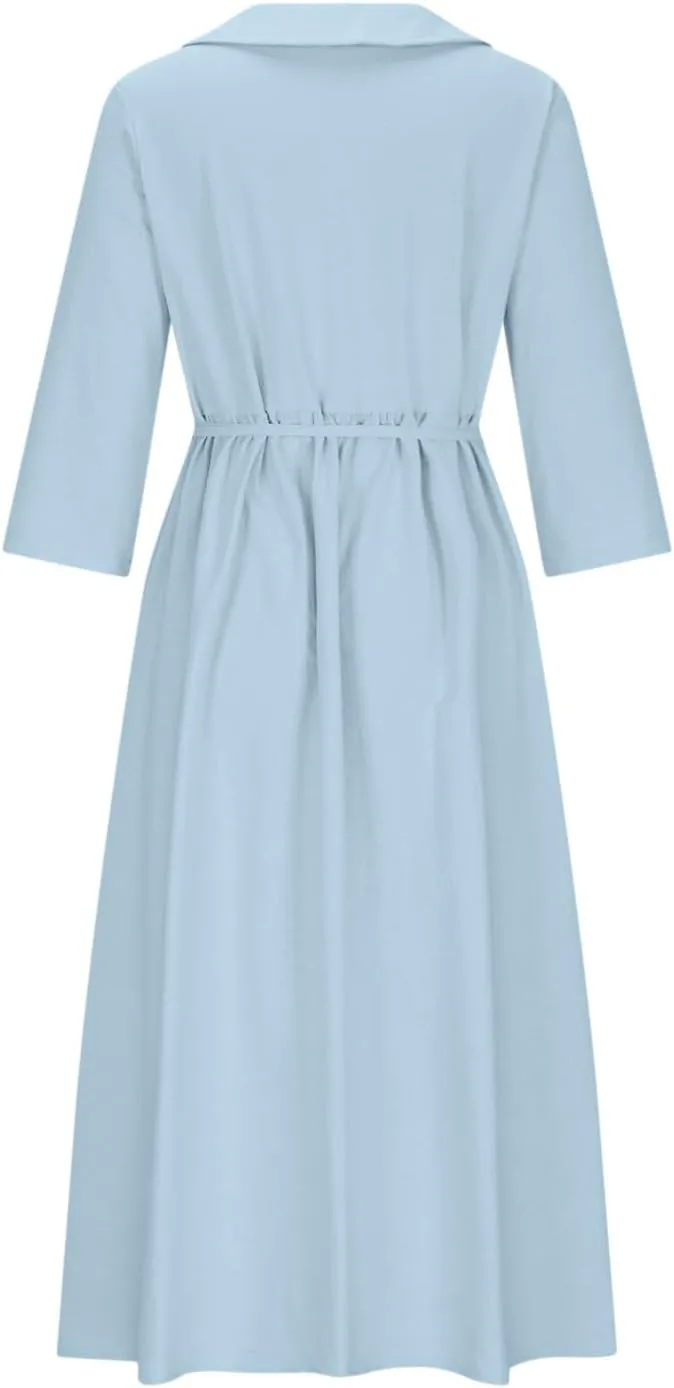 Women's Cotton Linen Casual Dresses 2024 Boho Flowy Dress Flowy Summer Midi Dresses Dressy Ladies Trendy Clothing