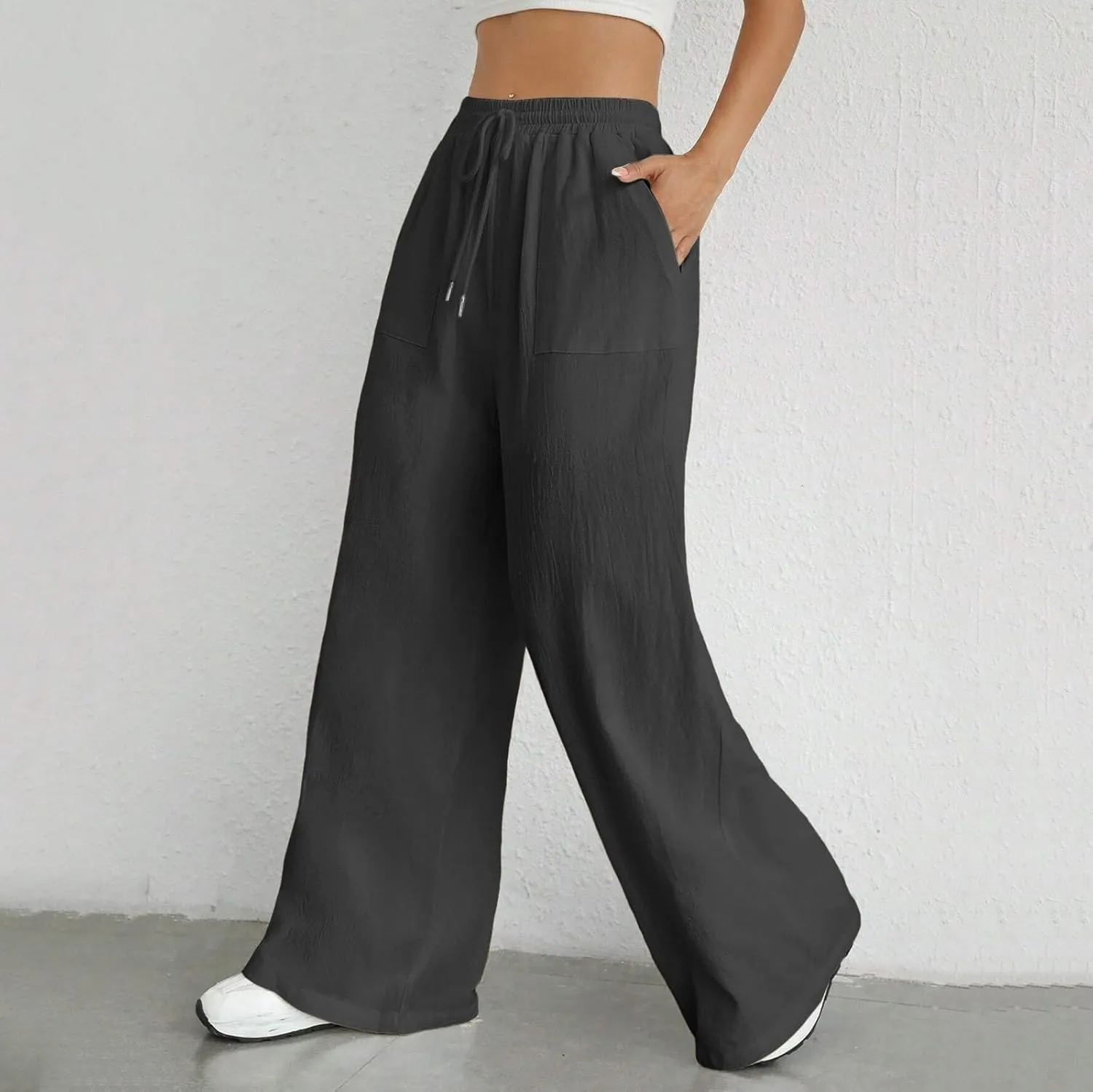 Women's Cotton Linen Summer Lightweigt Palazzo Lounge Pants Low Waist Ankle Length Slim-Fit Palazzo Lounge