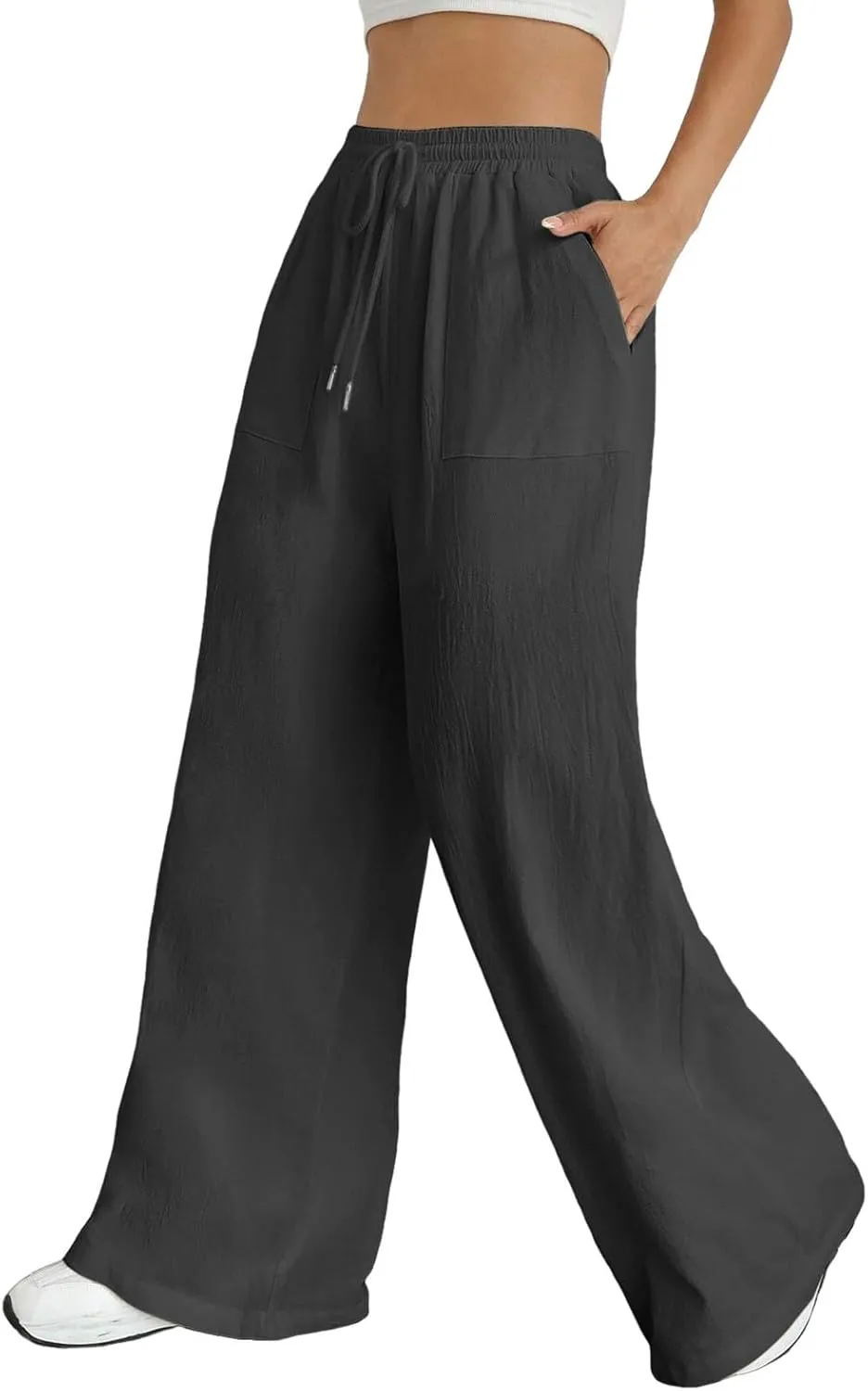 Women's Cotton Linen Summer Lightweigt Palazzo Lounge Pants Low Waist Ankle Length Slim-Fit Palazzo Lounge