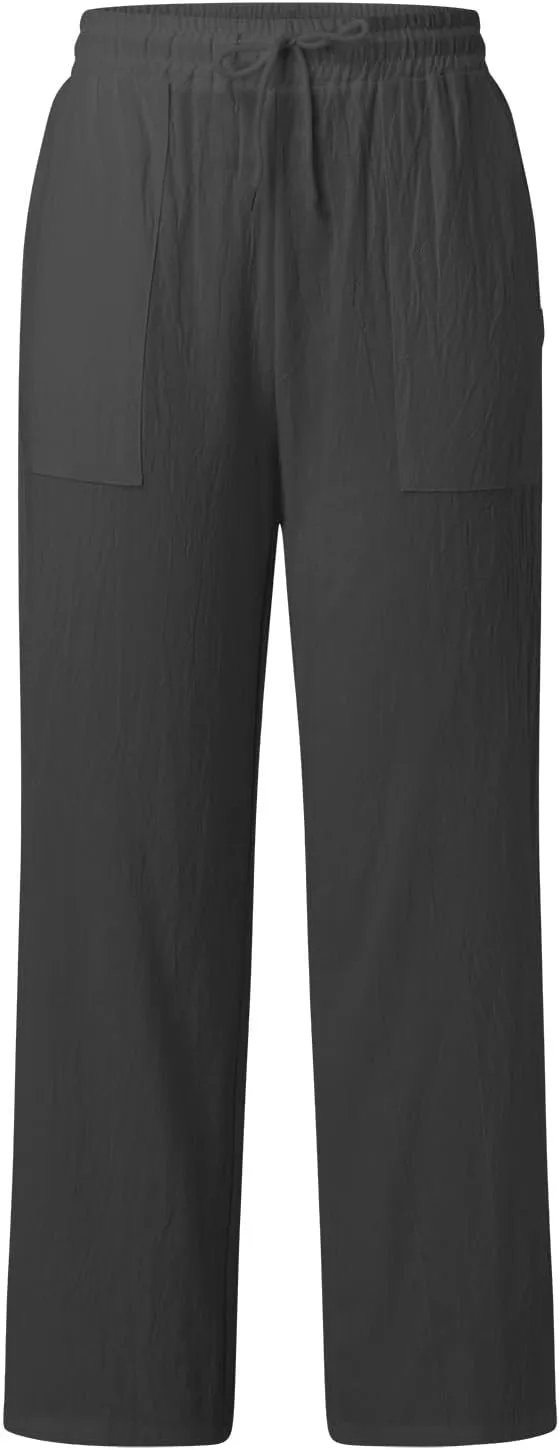 Women's Cotton Linen Summer Lightweigt Palazzo Lounge Pants Low Waist Ankle Length Slim-Fit Palazzo Lounge