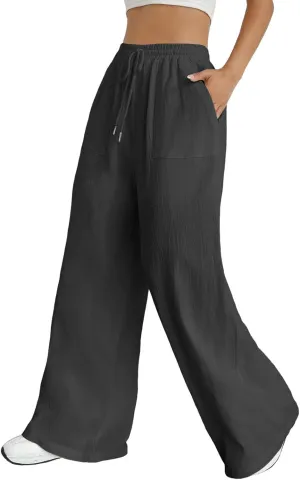 Women's Cotton Linen Summer Lightweigt Palazzo Lounge Pants Low Waist Ankle Length Slim-Fit Palazzo Lounge
