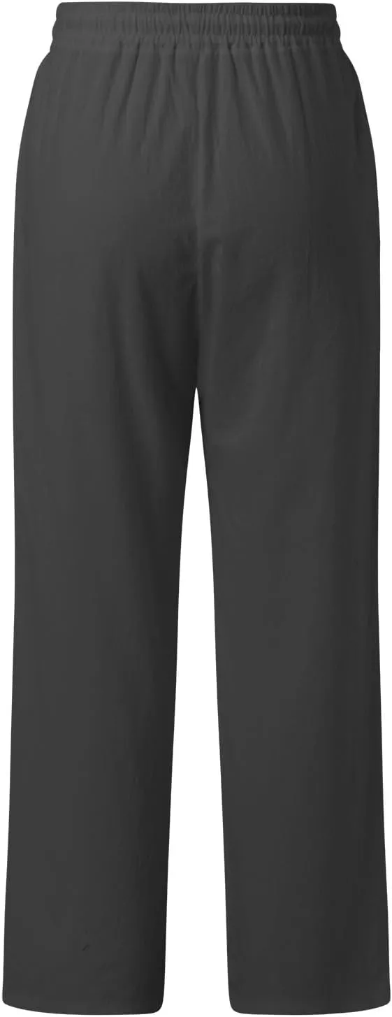Women's Cotton Linen Summer Lightweigt Palazzo Lounge Pants Low Waist Ankle Length Slim-Fit Palazzo Lounge