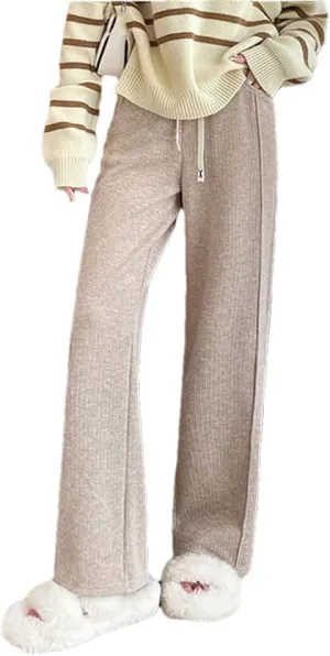 Women's Cotton Straight Leg Pants High Waist Casual Trousers with Pockets Drawstring Loose Fit Full Length