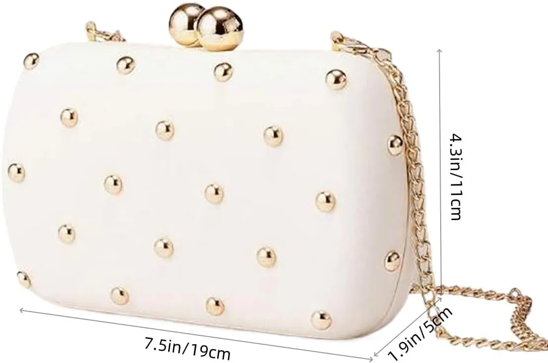 Womens Faux Leather Clutch Metalilc Studs Handbag Trendy Rivet Crossbody Bag Designer Handbags for Cocktail Party