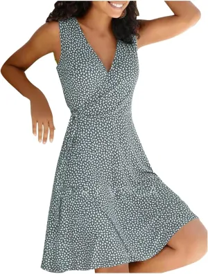 Women's Floral Wrap V Neck Midi Dress A Line Swing Cap Sleeve Midi Dress Multicolour Scoop Neck Mini Dresses