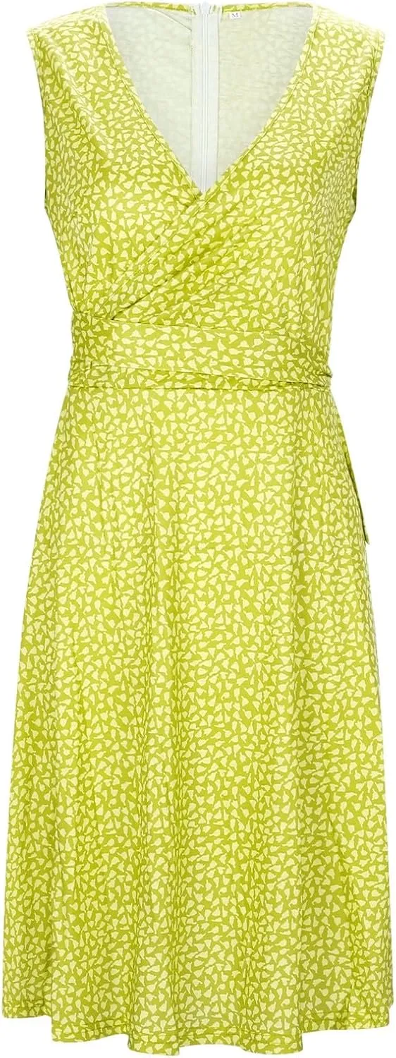 Women's Floral Wrap V Neck Midi Dress A Line Swing Cap Sleeve Midi Dress Multicolour Scoop Neck Mini Dresses