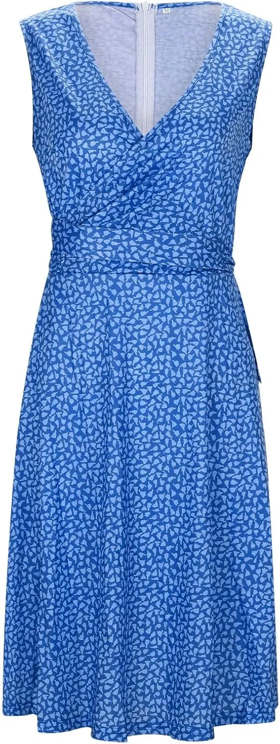 Women's Floral Wrap V Neck Midi Dress A Line Swing Cap Sleeve Midi Dress Multicolour Scoop Neck Mini Dresses