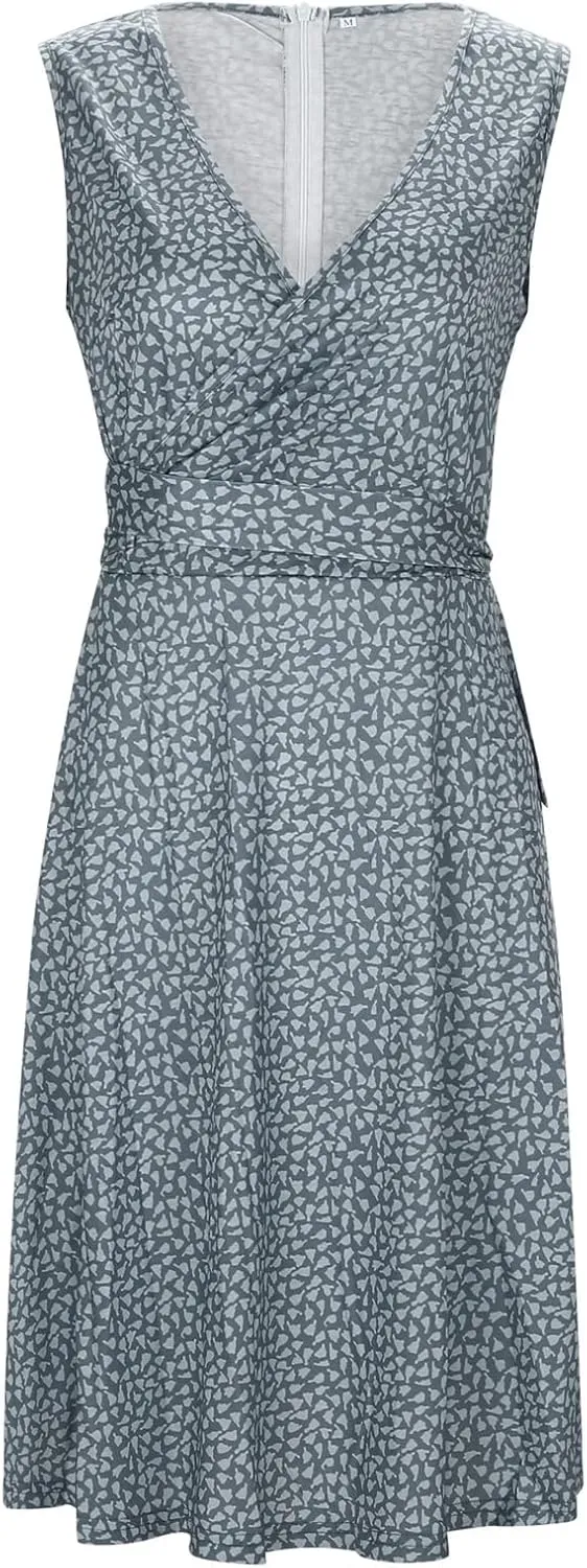 Women's Floral Wrap V Neck Midi Dress A Line Swing Cap Sleeve Midi Dress Multicolour Scoop Neck Mini Dresses