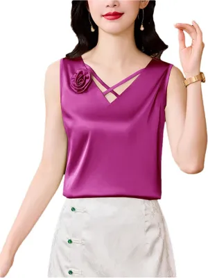 Women's Flower Camisole V-Neck Cross Tank Tops Spring Summer Women Vest Shirt