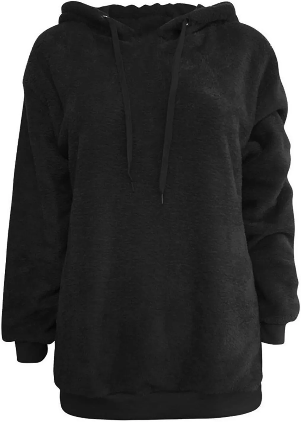 Women's Fuzzy Fleece Sweatshirts with Pockets Oversized Casual Long Sleeve Jackets Pullover Winter Hoodie Outwear (Black, L)