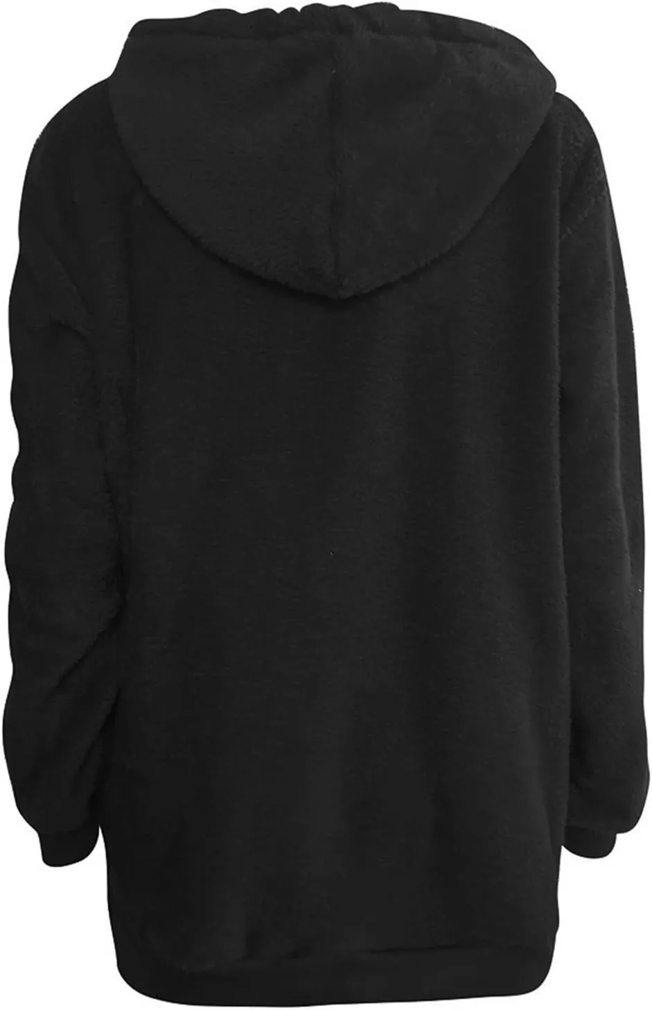 Women's Fuzzy Fleece Sweatshirts with Pockets Oversized Casual Long Sleeve Jackets Pullover Winter Hoodie Outwear (Black, L)