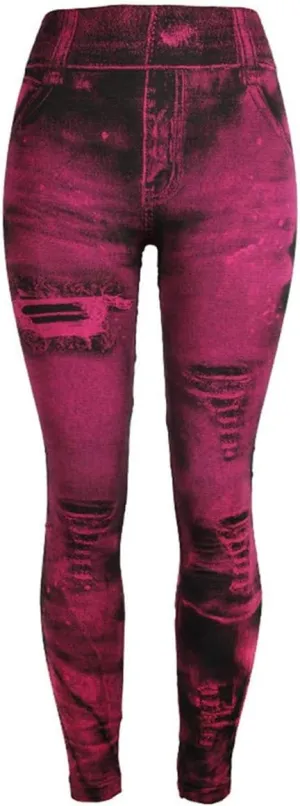 Womens High Waist Seamless Leggings Denim Print Fake Jeans Tights Elastic Slim Fit Gym Yoga Pants