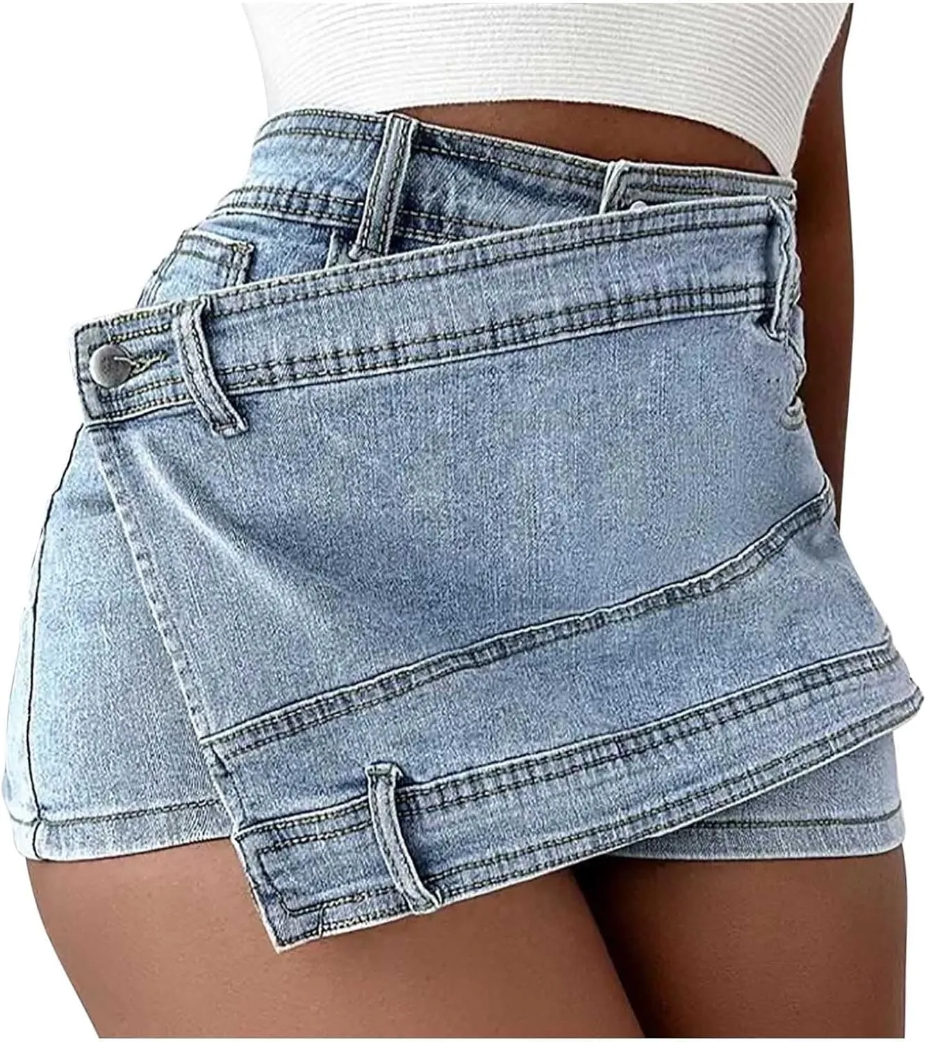Women's High Waisted Jean Skirts Irregular Hem Slim Fit Denim Mini Skirt Y2K Mini Cargo Skirt Vintage Streetwear