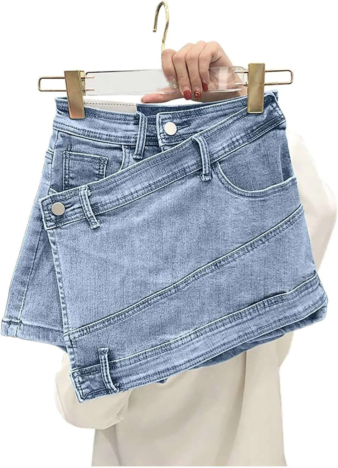 Women's High Waisted Jean Skirts Irregular Hem Slim Fit Denim Mini Skirt Y2K Mini Cargo Skirt Vintage Streetwear