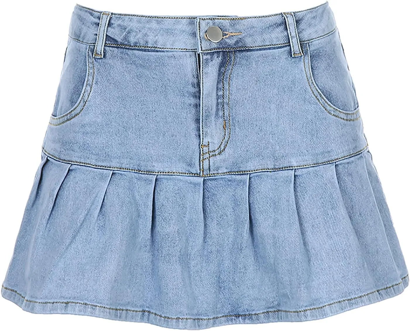 Women's Jean Skirts Button Down Elastic Waist Casual Skirts Casual Elegant Preppy Flare Skirts Denim Skirts