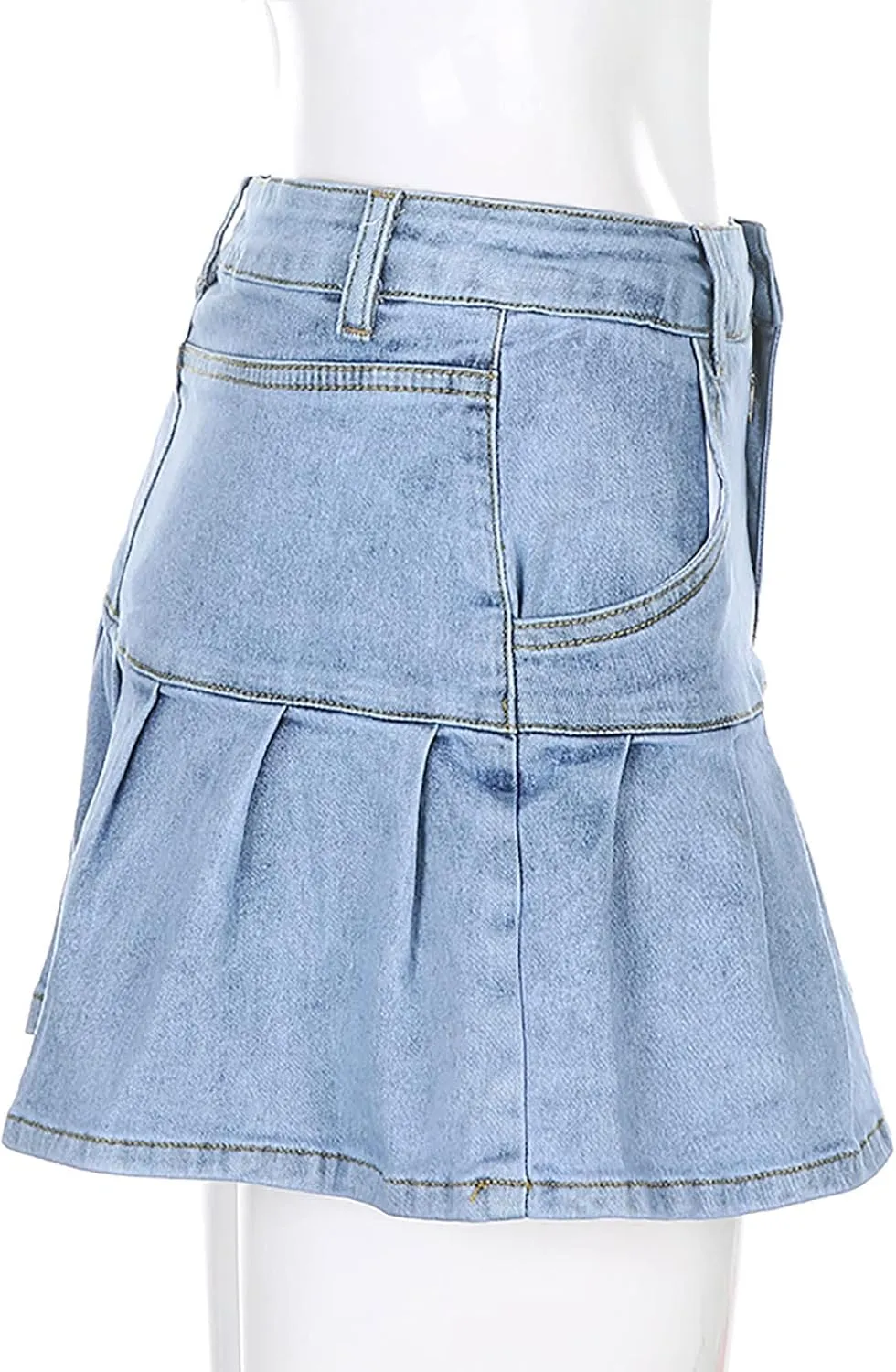 Women's Jean Skirts Button Down Elastic Waist Casual Skirts Casual Elegant Preppy Flare Skirts Denim Skirts