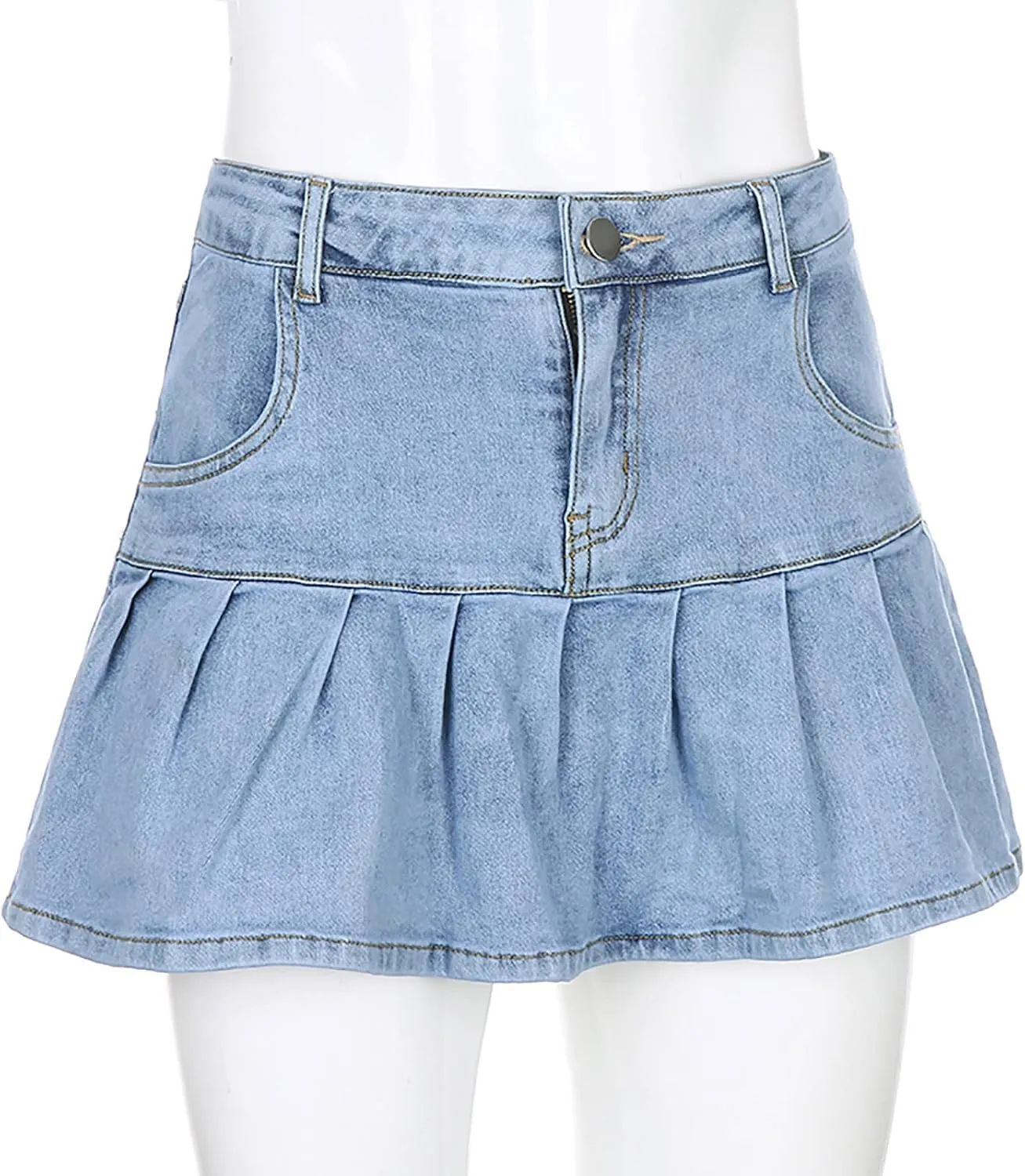 Women's Jean Skirts Button Down Elastic Waist Casual Skirts Casual Elegant Preppy Flare Skirts Denim Skirts