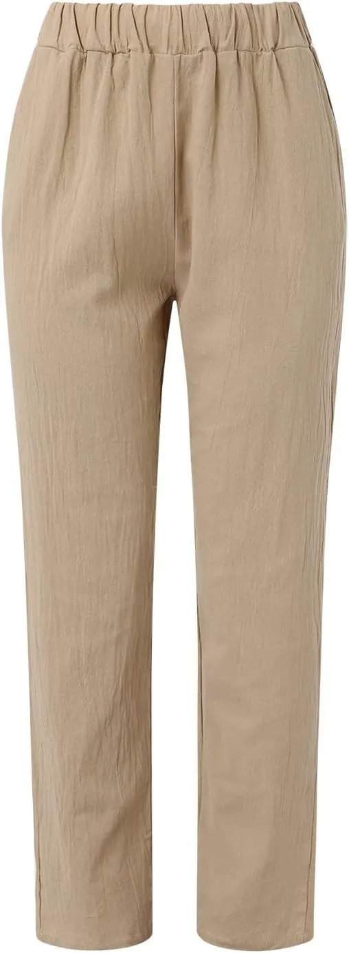 Womens Linen Summer Solid Pant Trousers High Waist Bootcut Loose Fit Pants Business Work