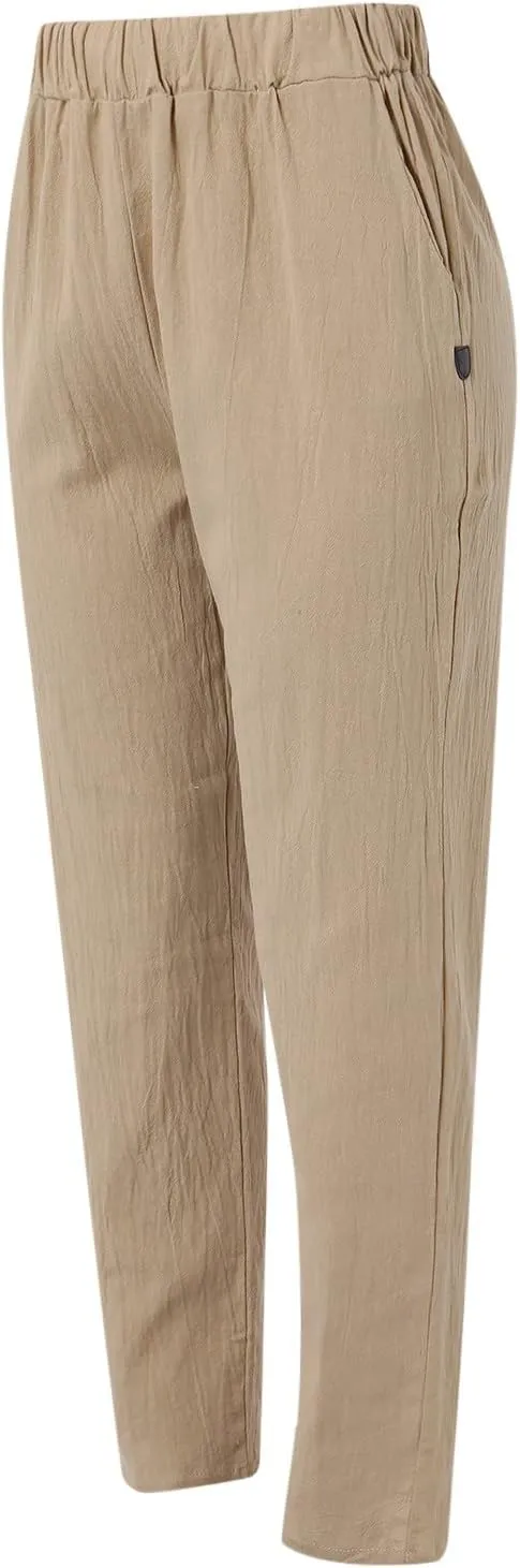 Womens Linen Summer Solid Pant Trousers High Waist Bootcut Loose Fit Pants Business Work