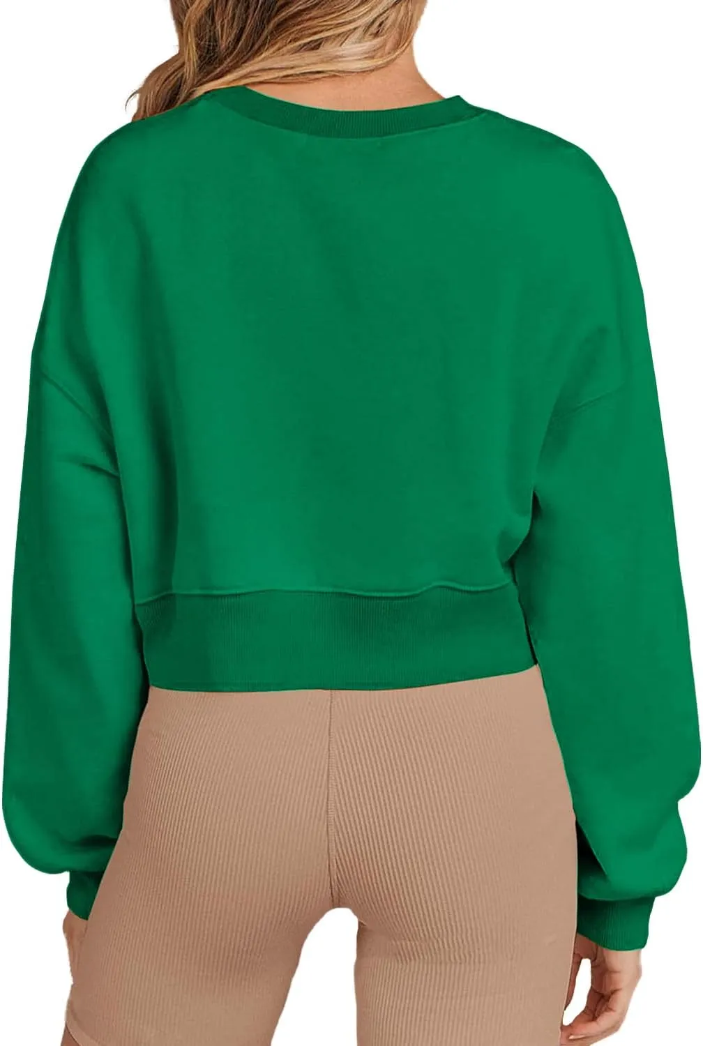 Women's Long Sleeve Round Neck Cropped Sweatshirts Cute Loose Fit Pullover Tops