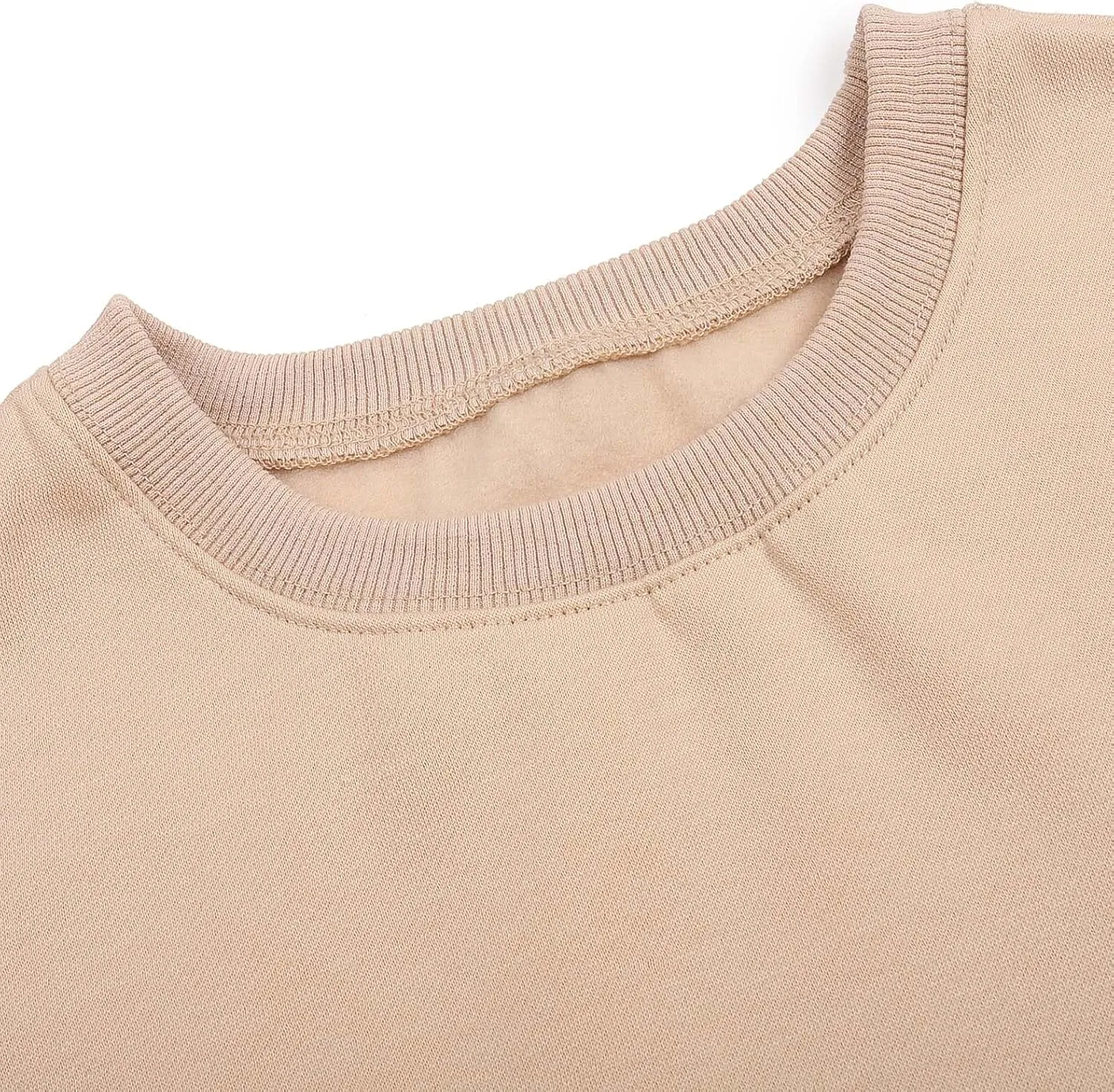Women's Long Sleeve Round Neck Cropped Sweatshirts Cute Loose Fit Pullover Tops