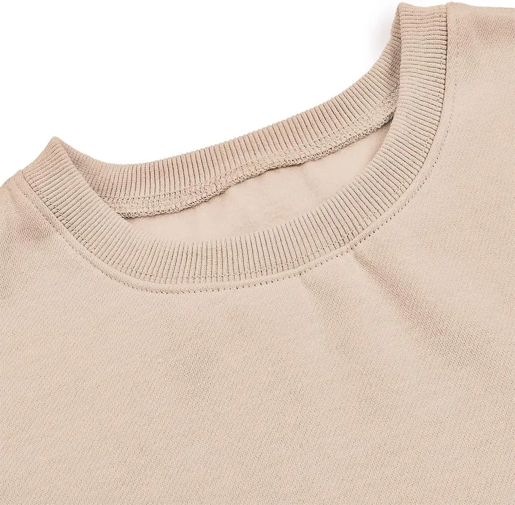 Women's Long Sleeve Round Neck Cropped Sweatshirts Cute Loose Fit Pullover Tops