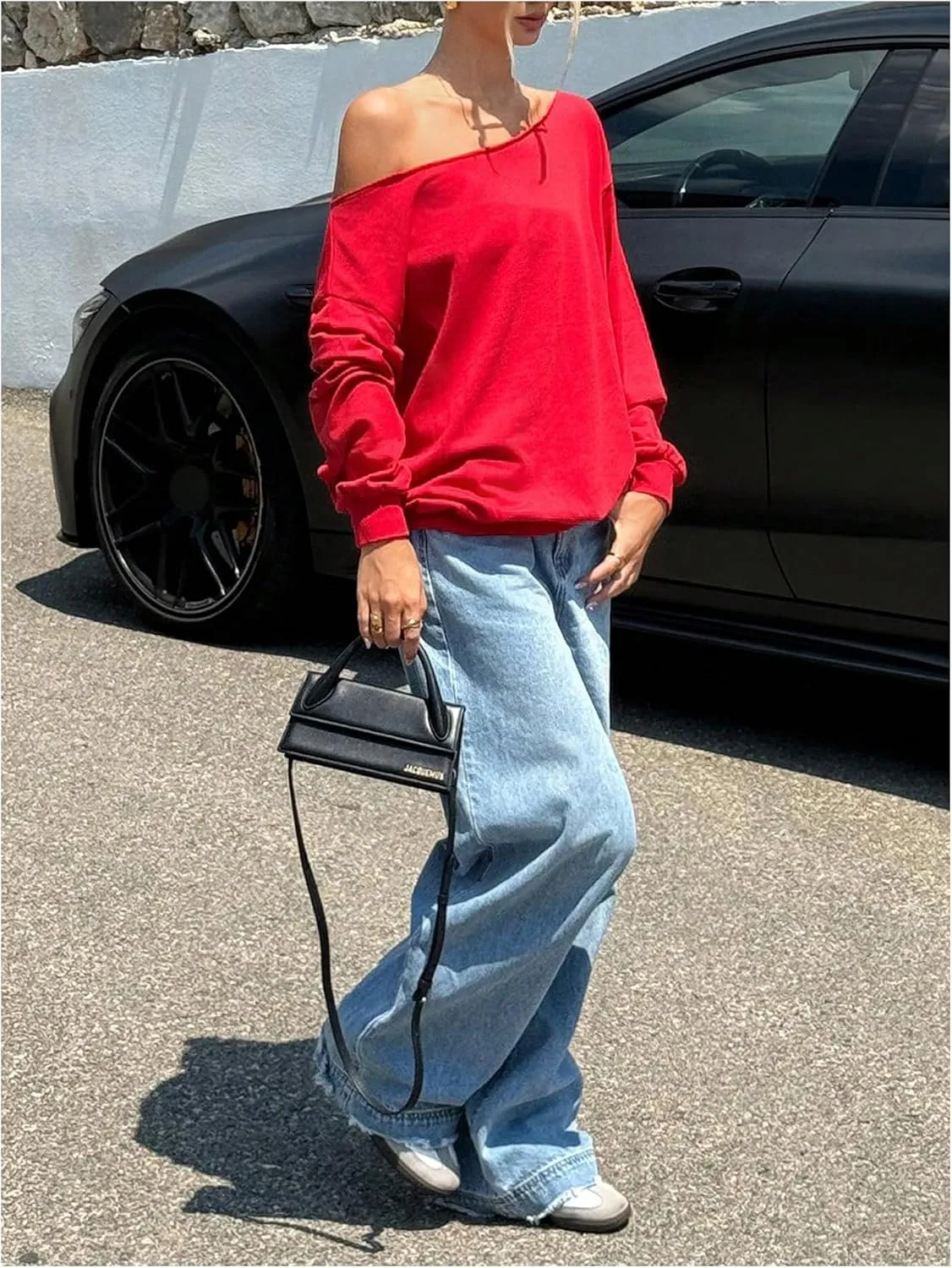 Women's Off Shoulder Sweatshirt Long Sleeve Casual Pullovers Tops Basic Trendy Y2K Fall Clothes