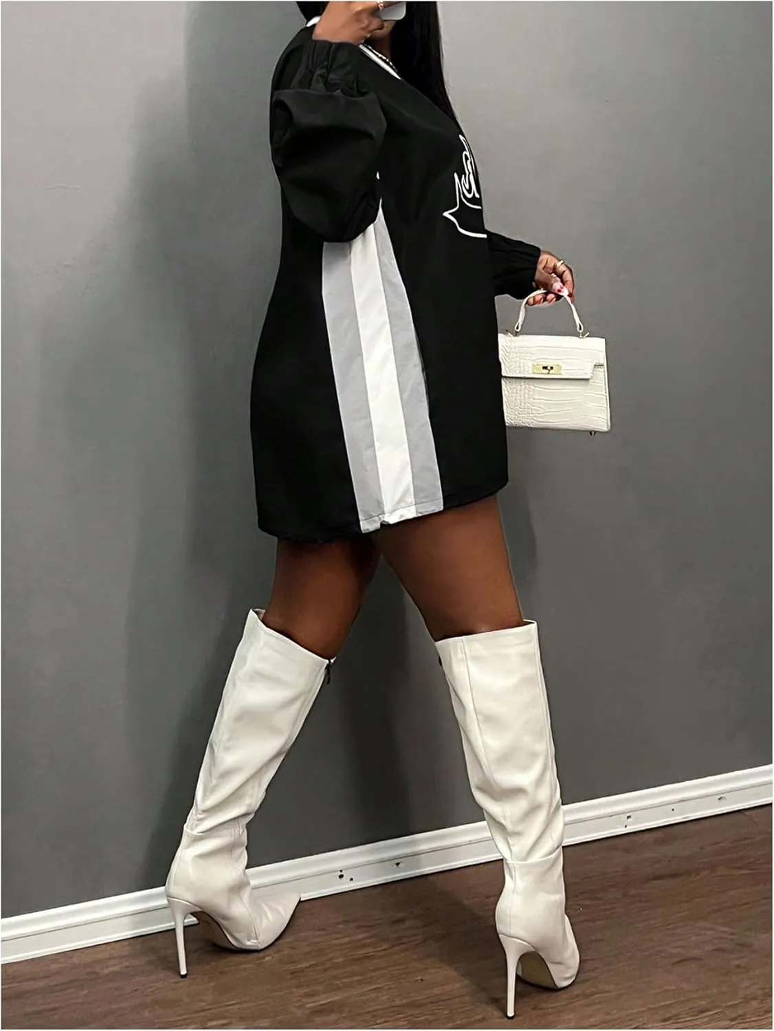 Women's Oversized Graphic Sweatshirts Color Block V Neck Long Sleeve Pullovers Preppy Jersey Tops