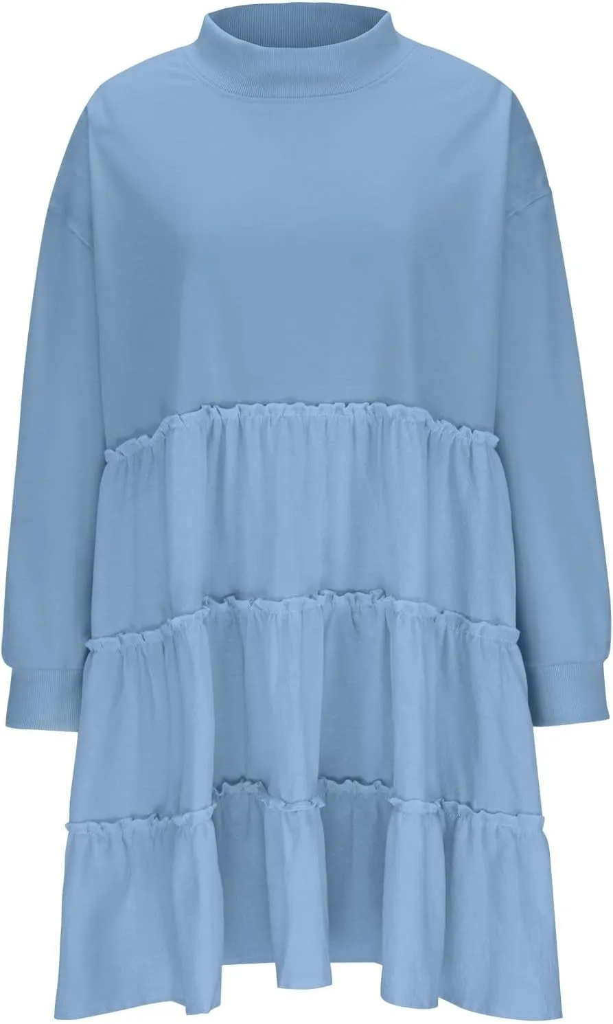 Women's Oversized Sweatshirt Mini Dress Long Sleeve Ruffle Hem Patchwork Pullover Tops Flowy Pleated Shirt Dresses
