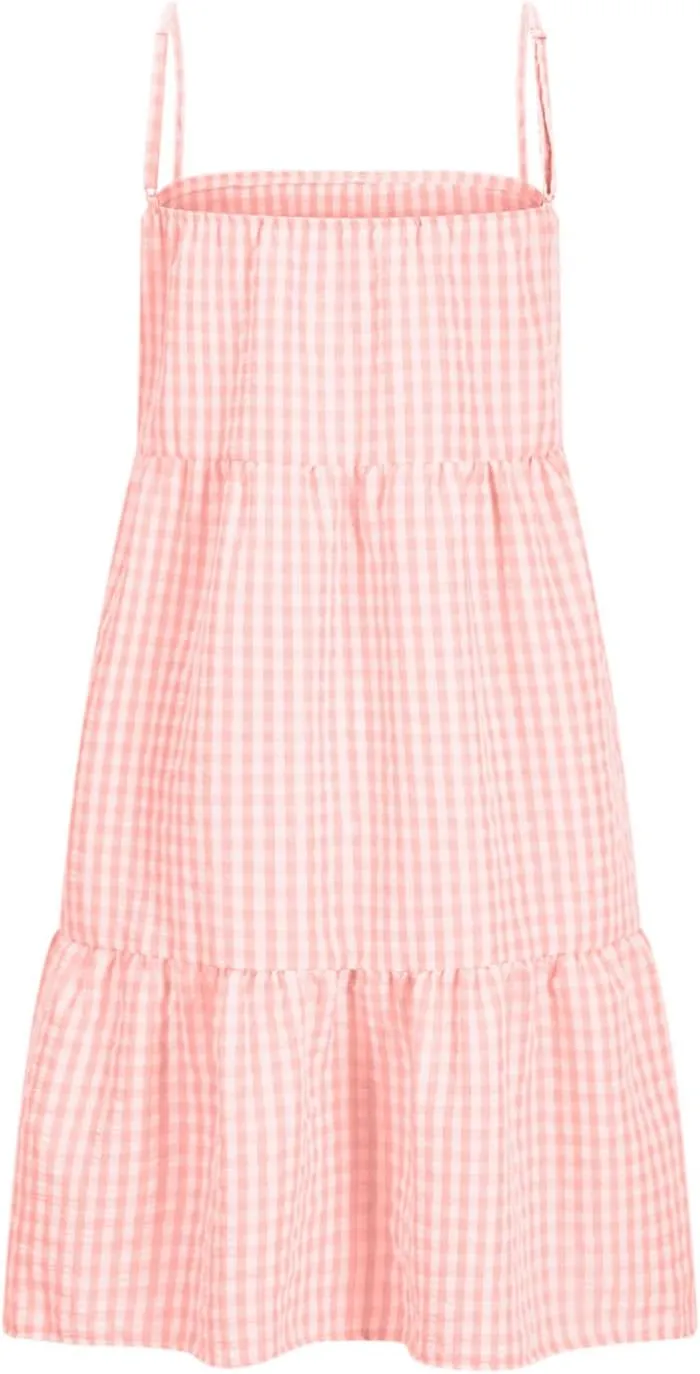 Womens Plaid A-line Dresses Shoulder Straps Ruffle Hem Casual Mini Dress with Side Pockets 2025 Sexy Dresses