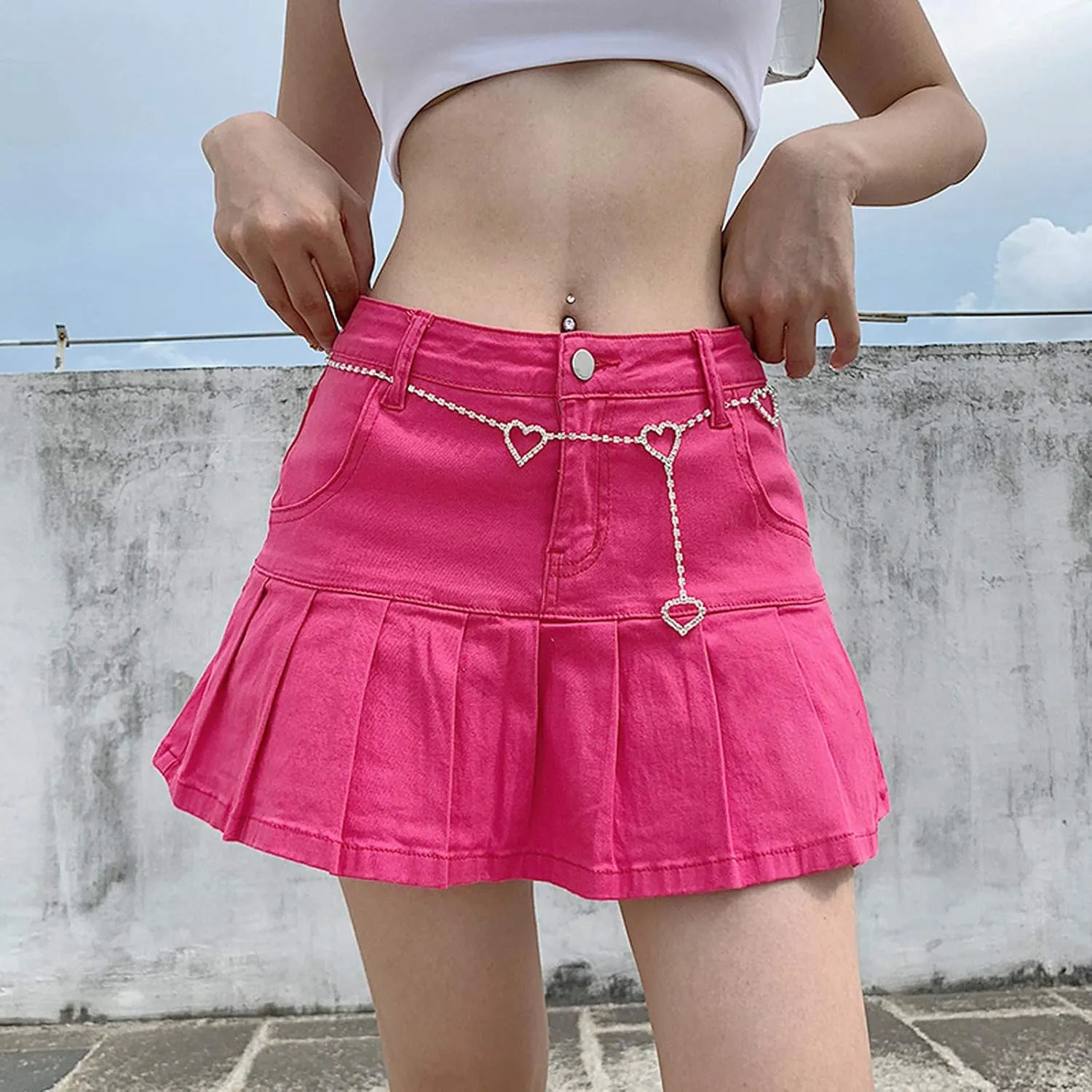Womens Pleated Jean Skirt A-Line High Waisted Women Denim Mini Skirt Jean Skirts Skorts for Women with Pockets