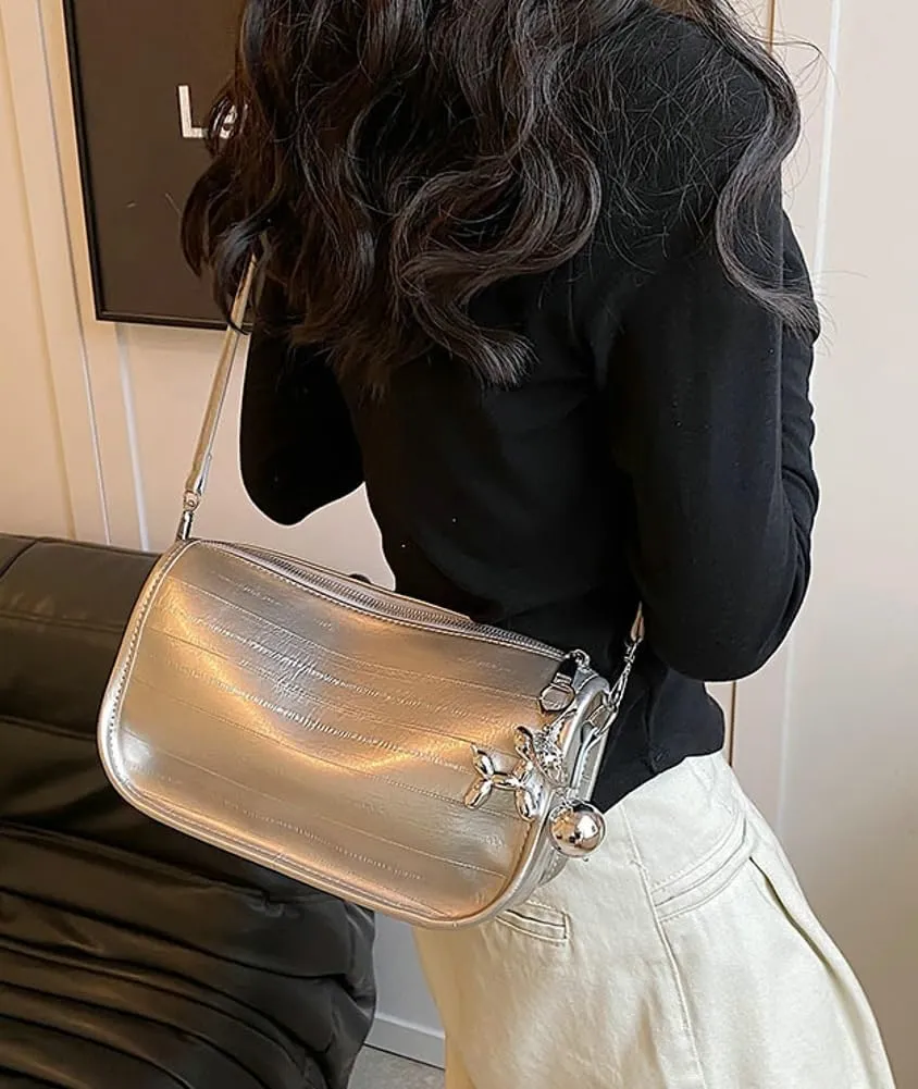 Women's PU Leather Crossbody Handbags Y2K Sparkly Shoulder Tote Bgas Adjustable Strap Hobo Purse